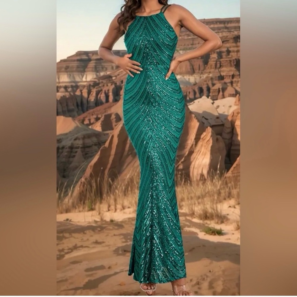 Glamorous Emerald Green Sequin Maxi Dress